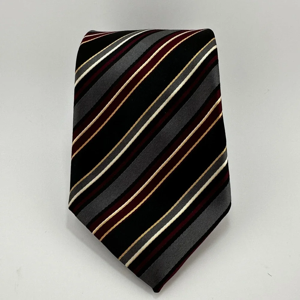 Bergamo New York Striped Necktie Black Gray Burgundy‎ Gold 57